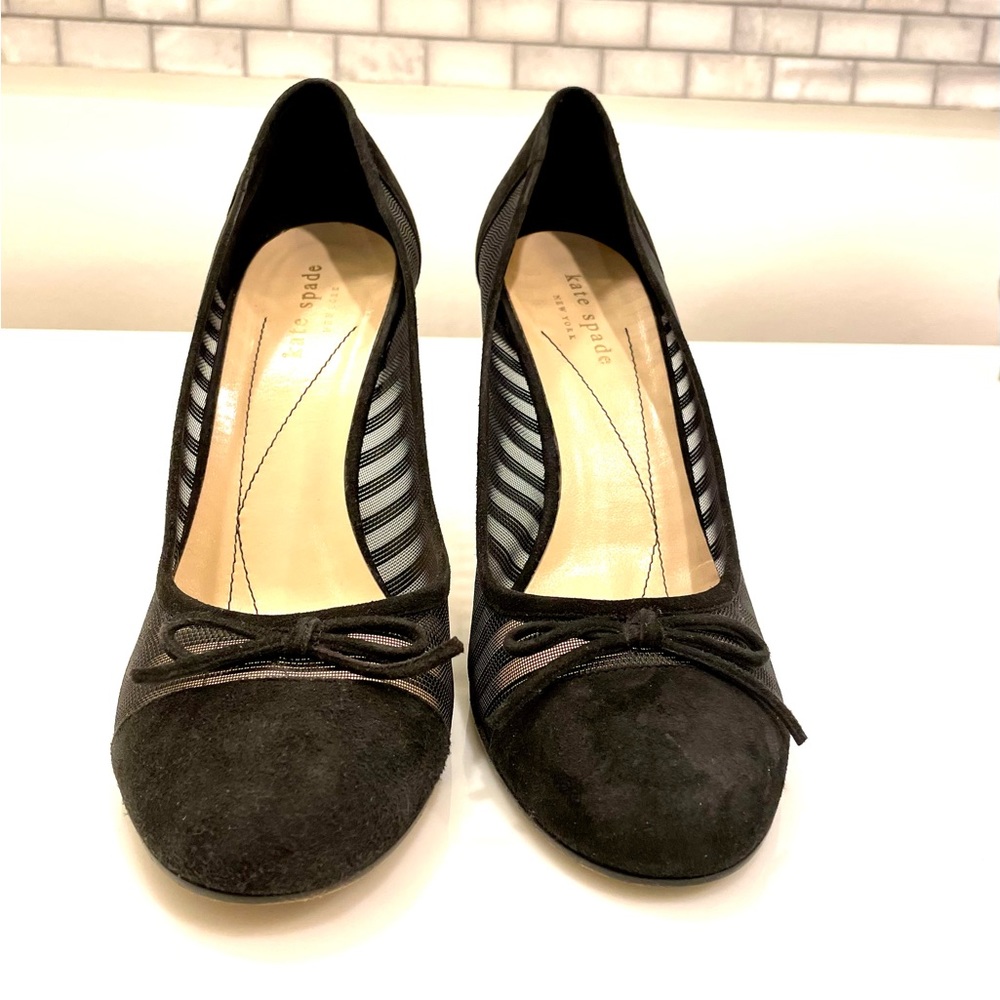 Kate Spade Black Suede/ Mesh Size 8 approximate 3.5” heel